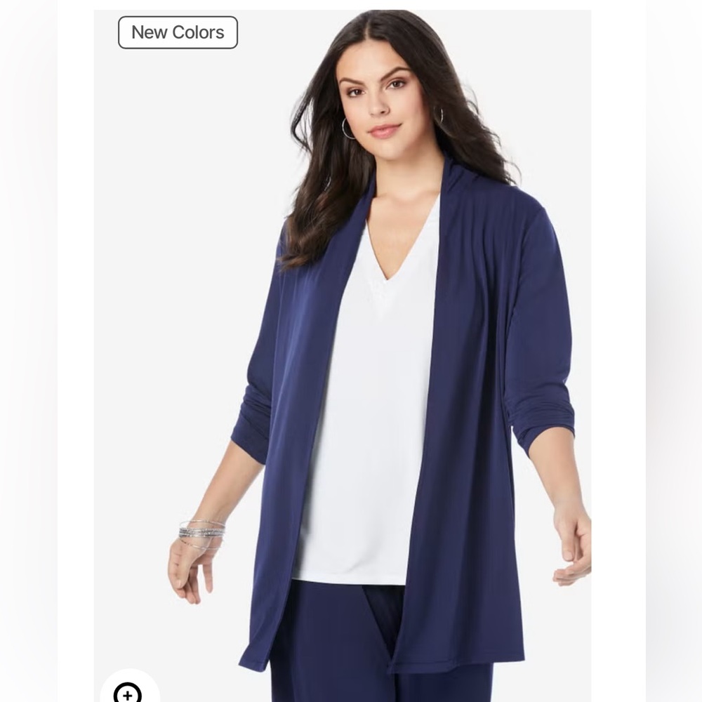 Bobeau light weight front open medium blue cardigan with ruched sleeve 1X